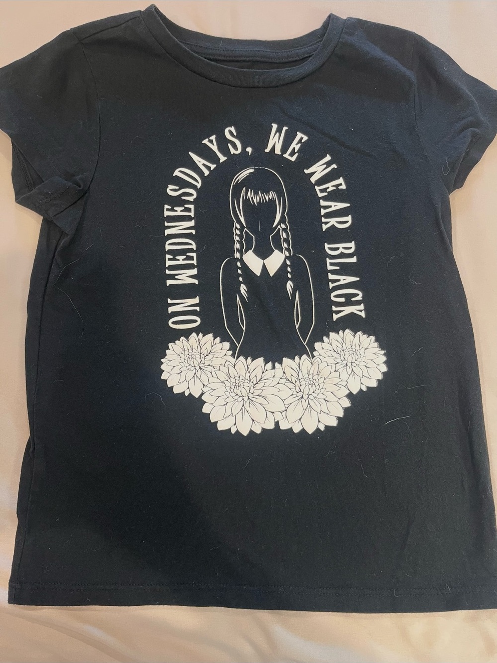 Girls' Black Graphic Tee - 'On Wednesdays, We Wear Black'